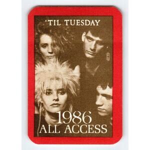 Til Tuesday 1986 Backstage Pass Pop Rock Red Cloth Fabric Original Vintage Band